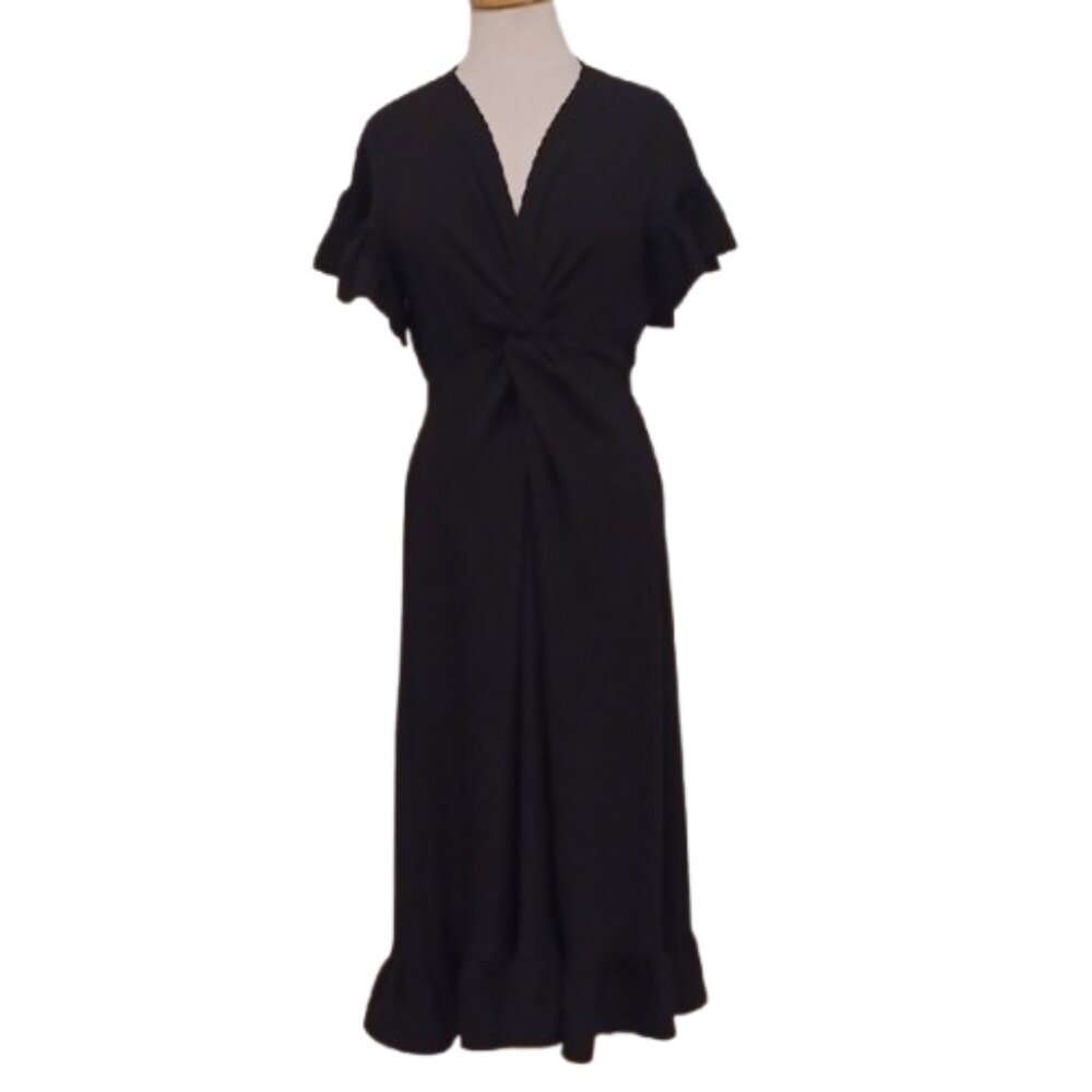 Max Studio Ruffle Trimmed/Knot Front Pull On Midi Dress- Sz. Sm